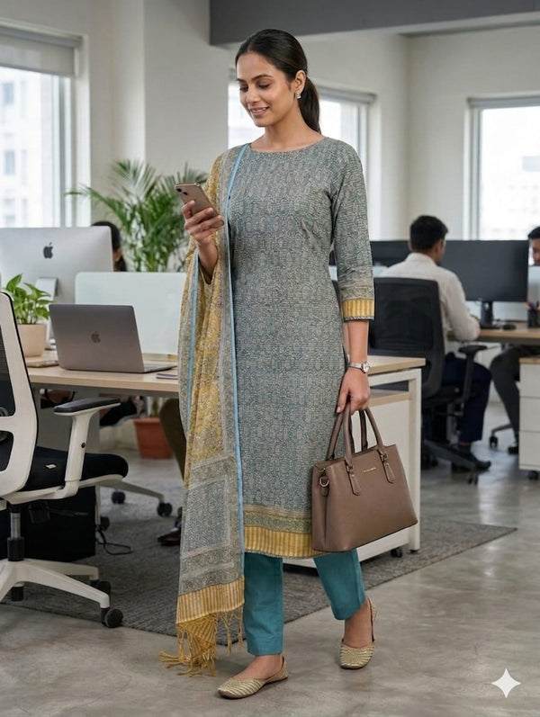 Pure Mul Cotton Powder Blue Suit