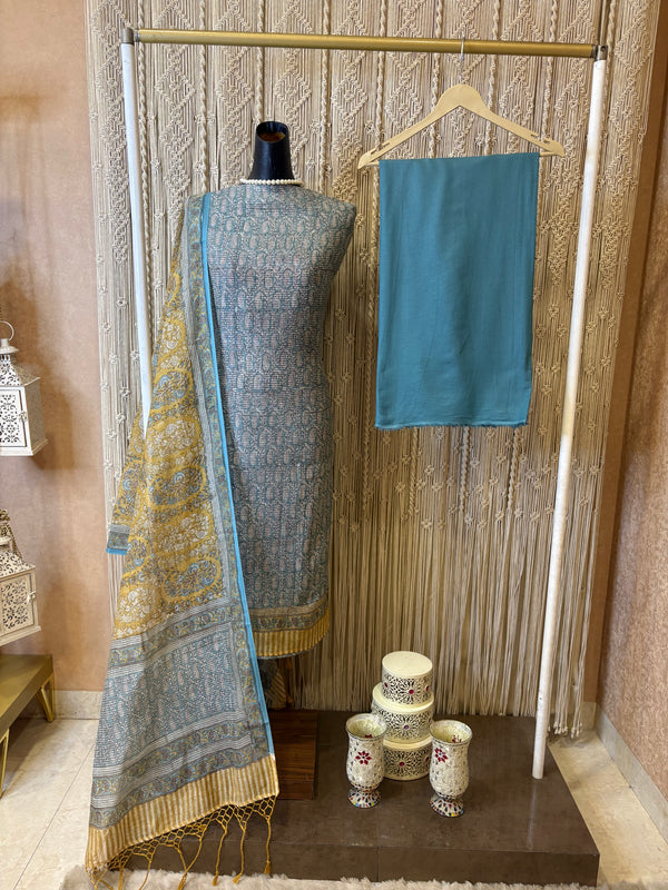 Pure Mul Cotton Powder Blue Suit