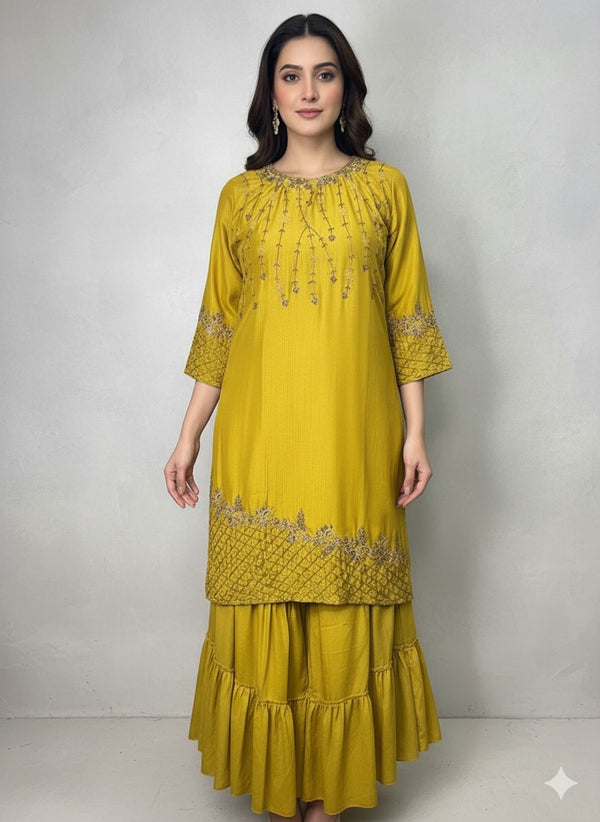 Mustard Yellow Kurta Sharara  Set