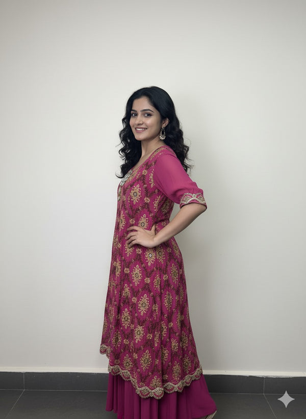 Magenta Sharara Frock Set