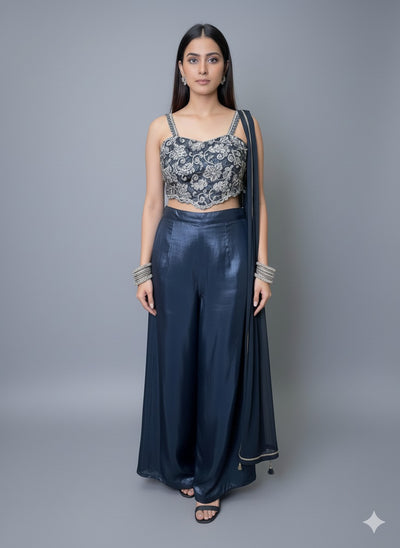 Dark Tint Blue Sharara Set