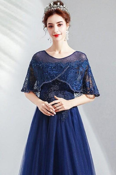 Elegant Blue Cape Dress